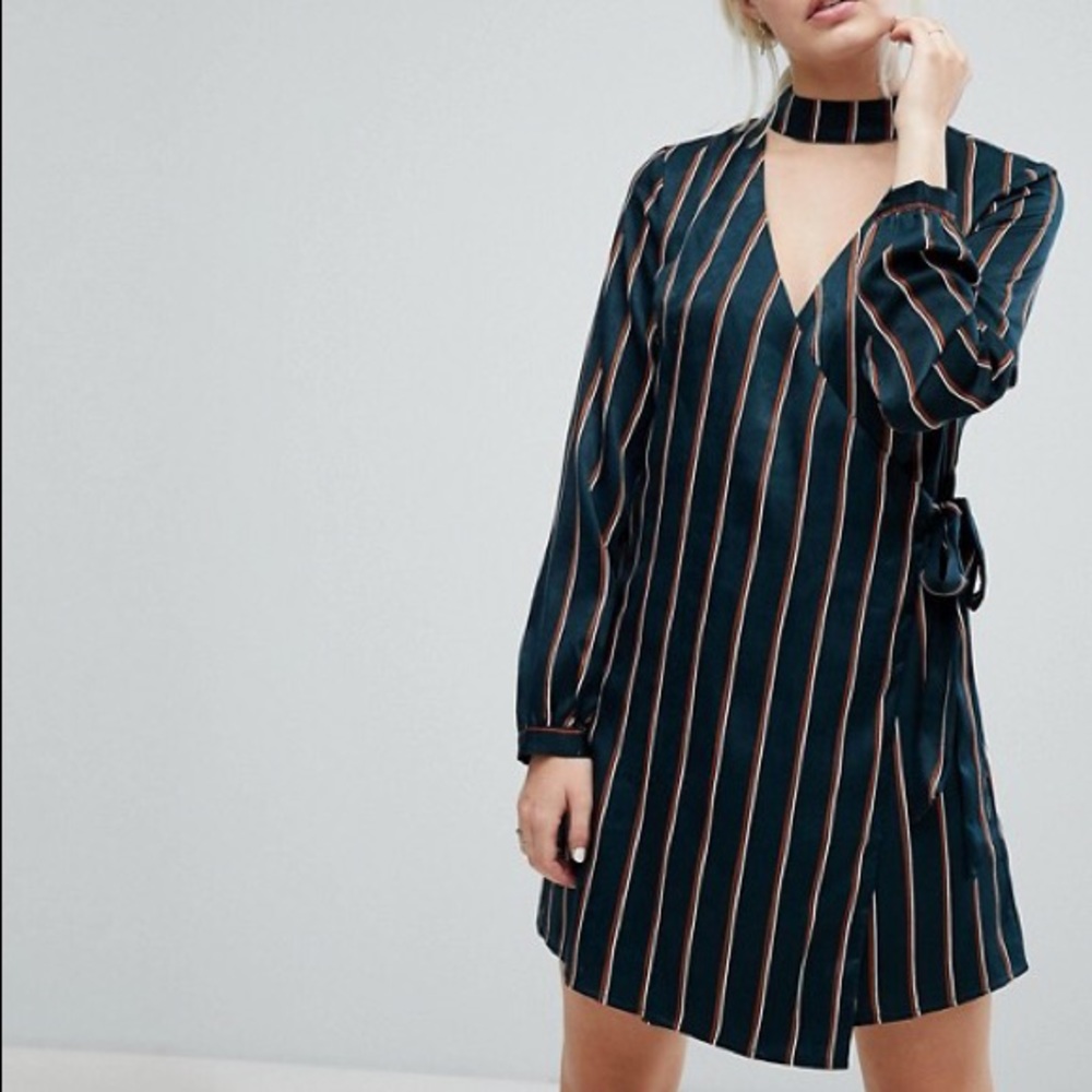 J.O.A. Striped Satin Wrap Dress Size Medium